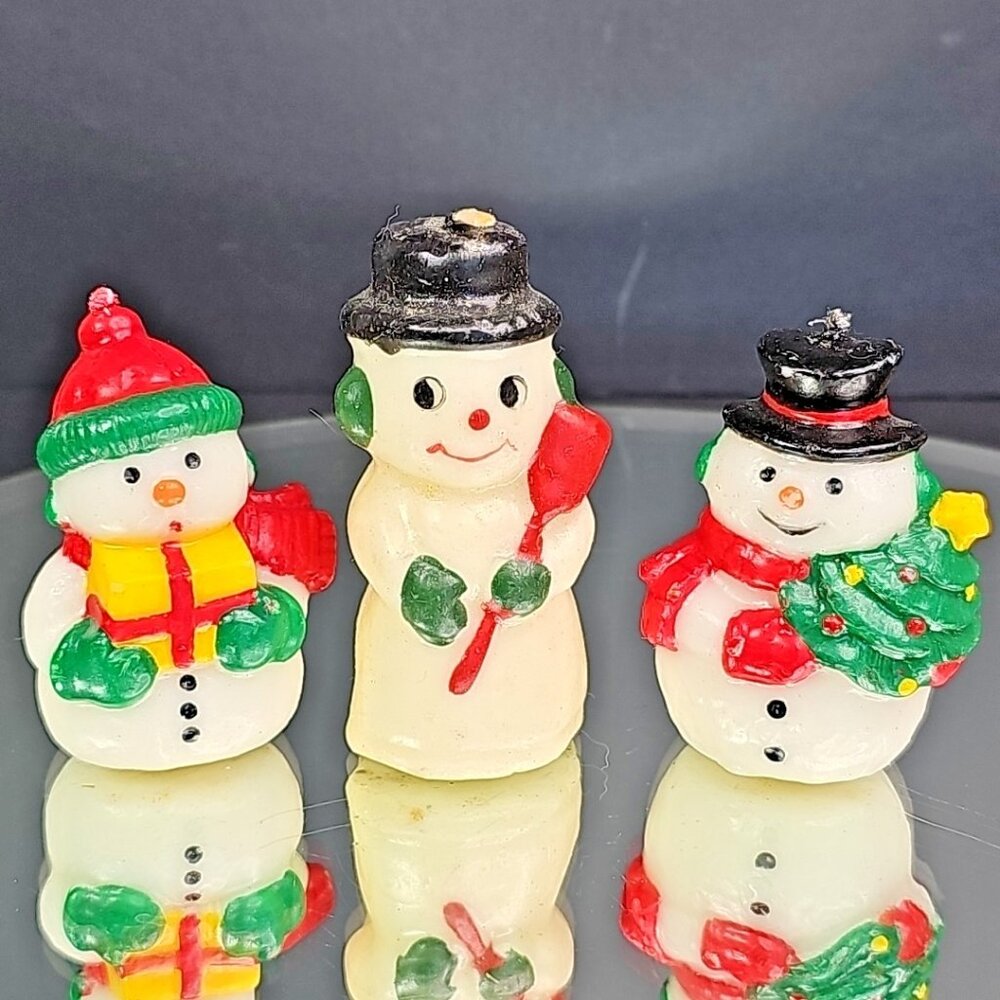 Vintage Christmas Decoration Wax Snowman Candles Set Of 3pcs Taiwan Unlit